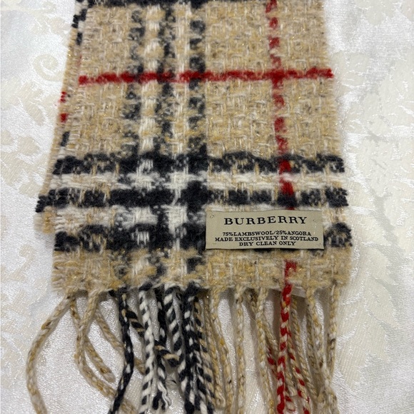 AUTHENTIC BURBERRY Plaid Wool Scarf - Beige, Black, Red - Picture 1 of 5